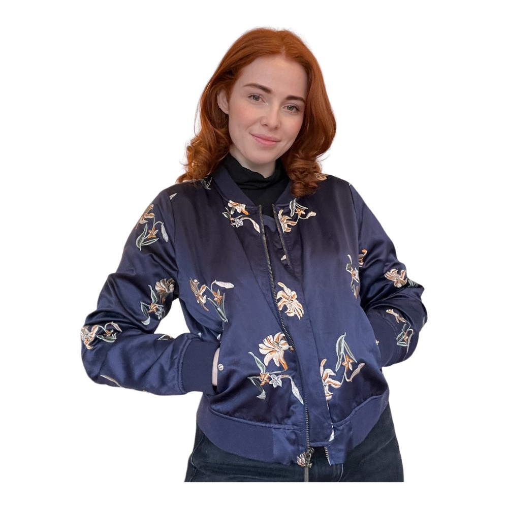AQUA Bloomingdales Embroidered Floral Bomber size L
